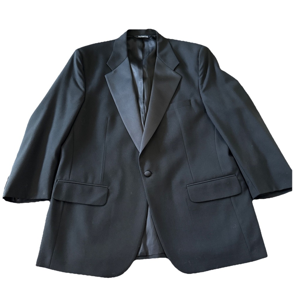 Burberry Tuxedo Jacket Mens 44L Wool Satin Lapel Black
